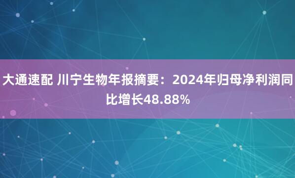 大通速配 川宁生物年报摘要：2024年归母净利润同比增长48.88%