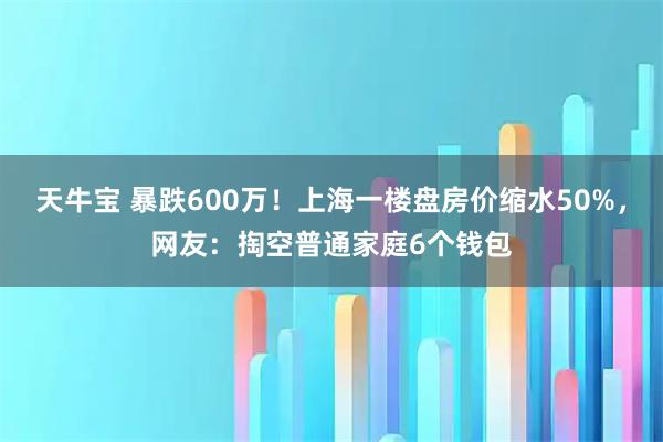 天牛宝 暴跌600万！上海一楼盘房价缩水50%，网友：掏空普通家庭6个钱包